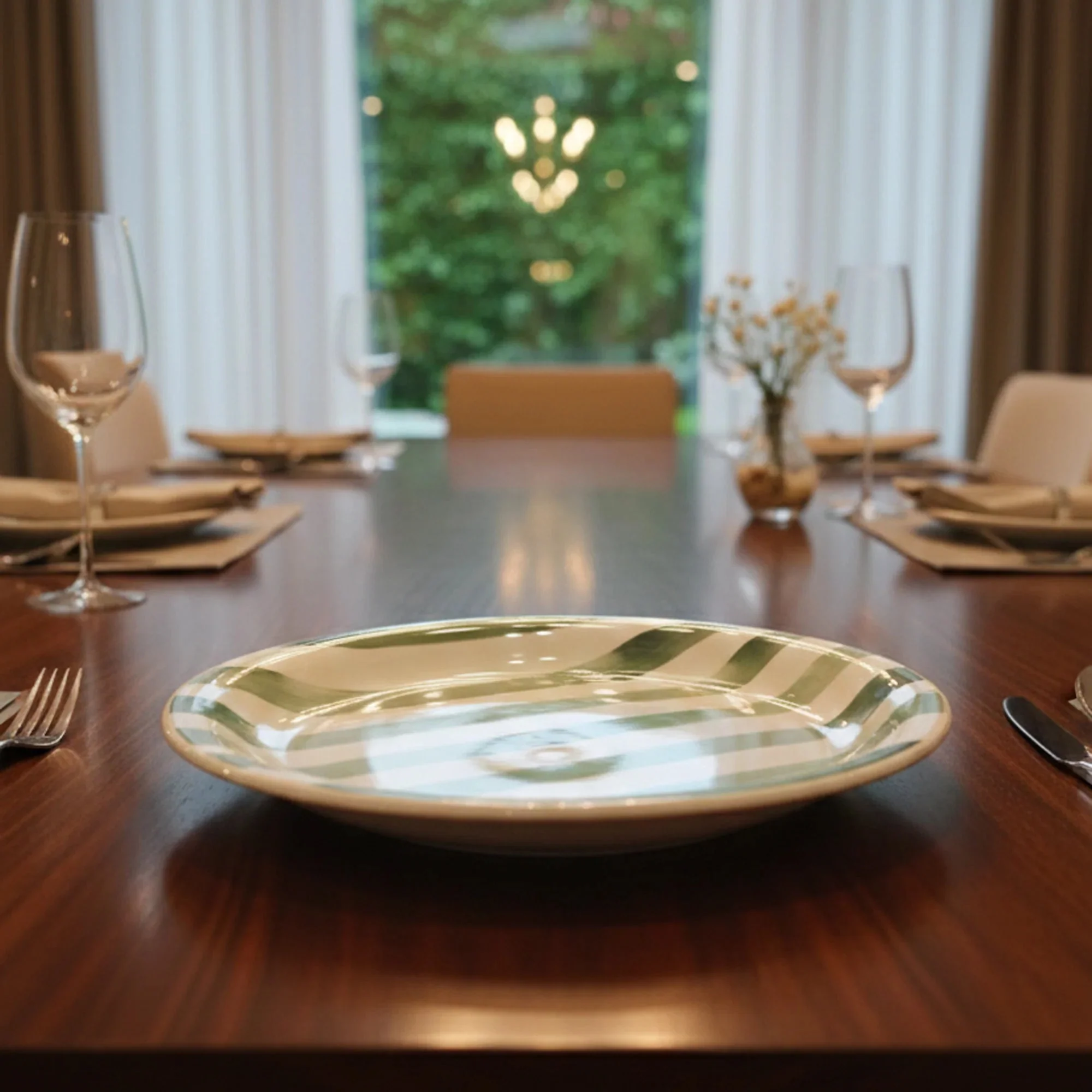 Luhpar Green Stripe Ceramic Side Plate – 19.2 cm (White with Green Stripe) - Image 2