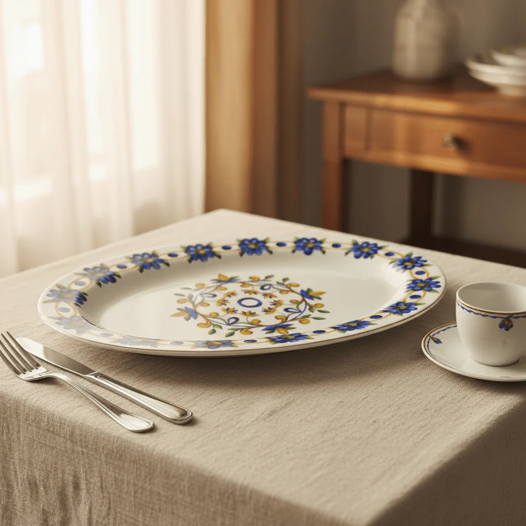 Luhpar Large White Ceramic Oval Serving Platter with Blue Floral Design – 14 Inch Tableware Dish - Image 2