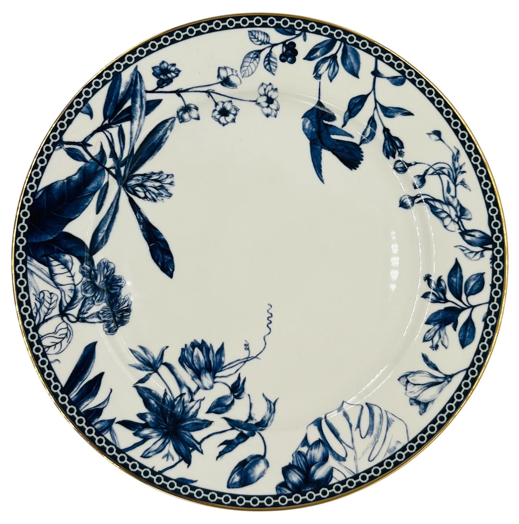 Luhpar Porcelain Dessert Plate 8", Blue Floral Design with Gold Rim
