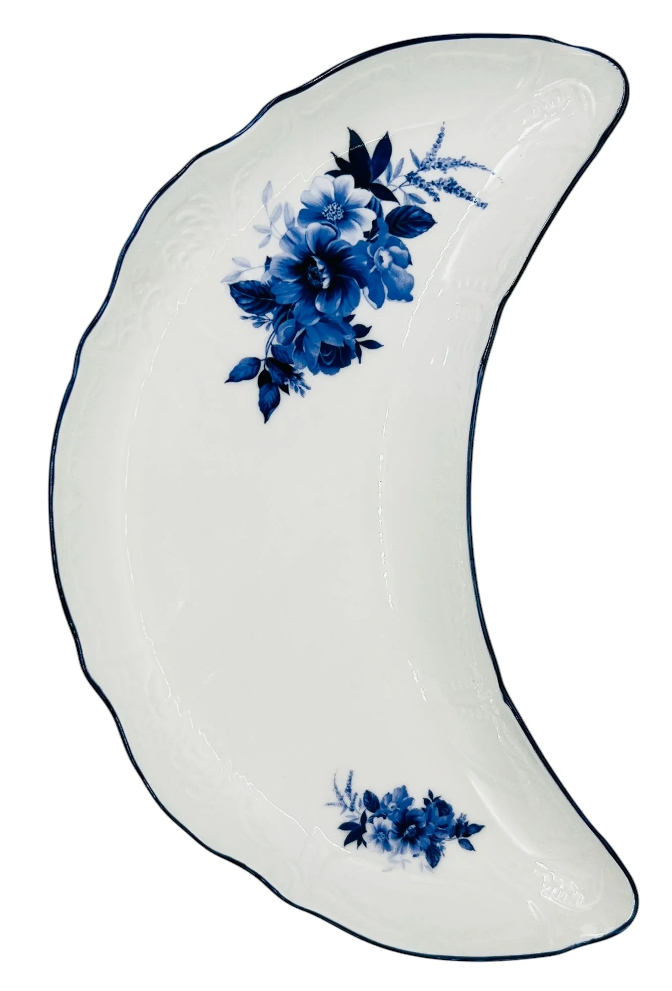 Luhpar Porcelain Moon Serving Plate 23cm*10.5cm, Blue Floral Design with Blue Rim - Image 2