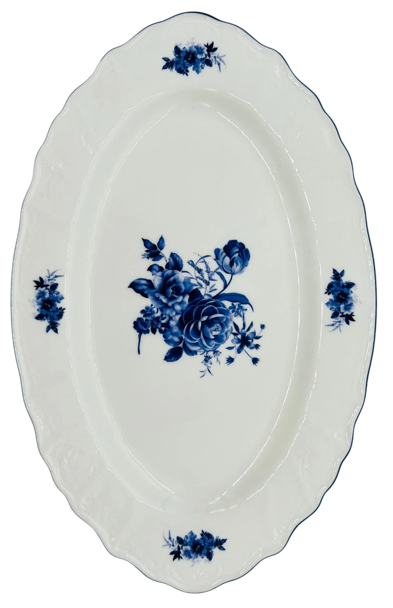 Luhpar Porcelain Oval Plate 12"*7.6", Blue Floral Design with Blue Rim