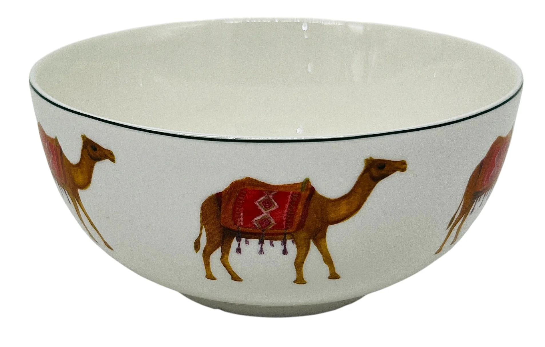 Luhpar Porcelain Round Soup Bowl 5.5", Printed Camel Design with Black Rim