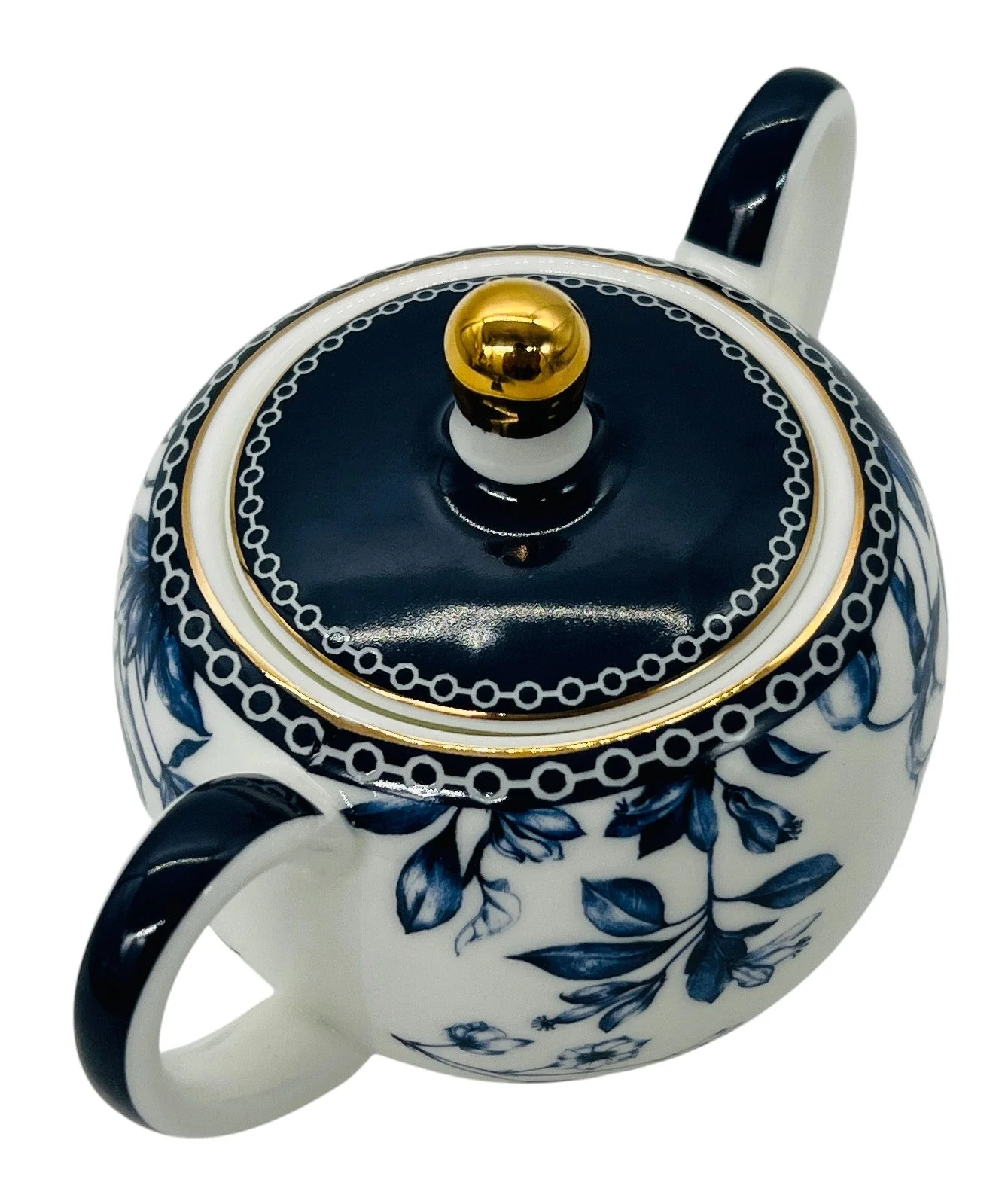 Luhpar Porcelain Sugar Pot with Lid 9cm*10cm, Blue Floral Design with Gold Rim - Image 3