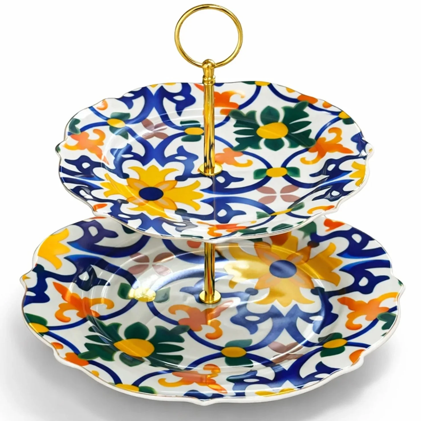 Luhpar Premium 2-Tier Ceramic Cake Stand (8” & 11”) – White with Elegant Floral Design