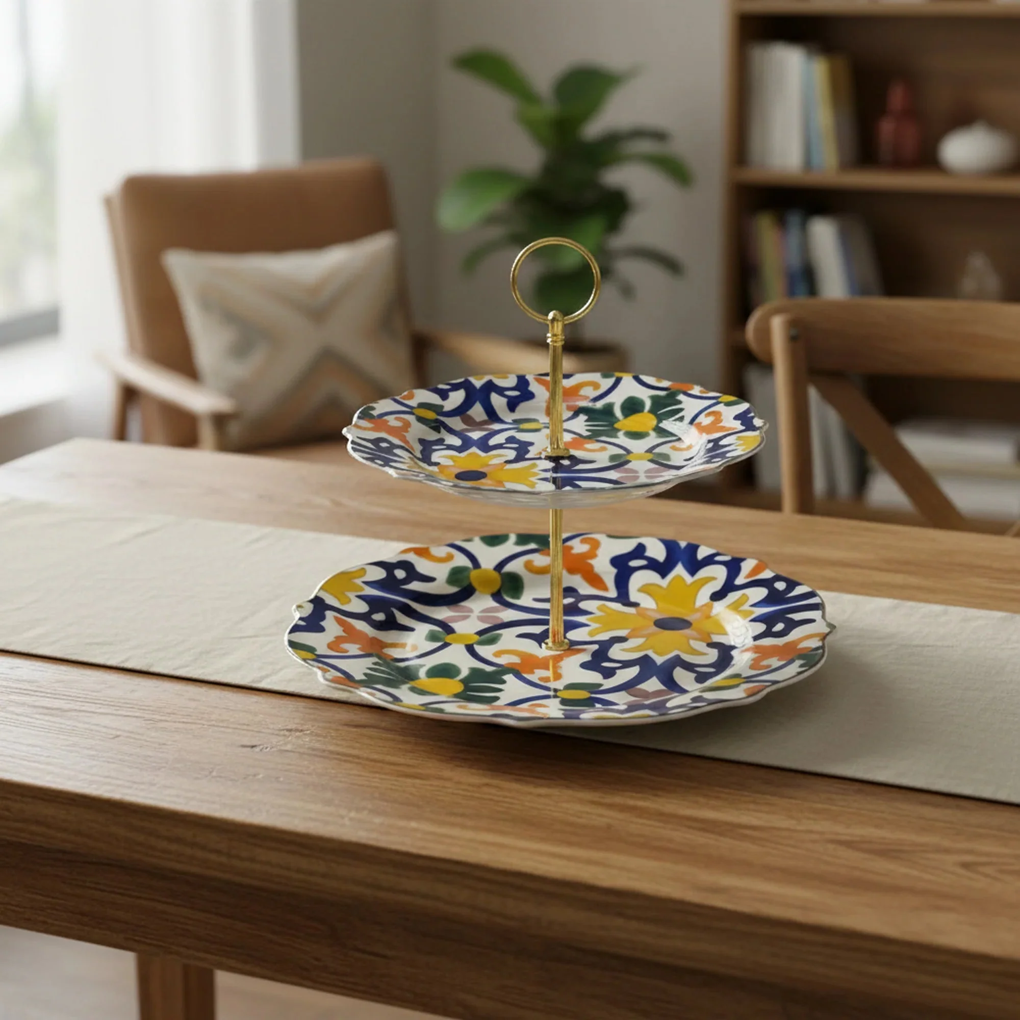Luhpar Premium 2-Tier Ceramic Cake Stand (8” & 11”) – White with Elegant Floral Design - Image 2