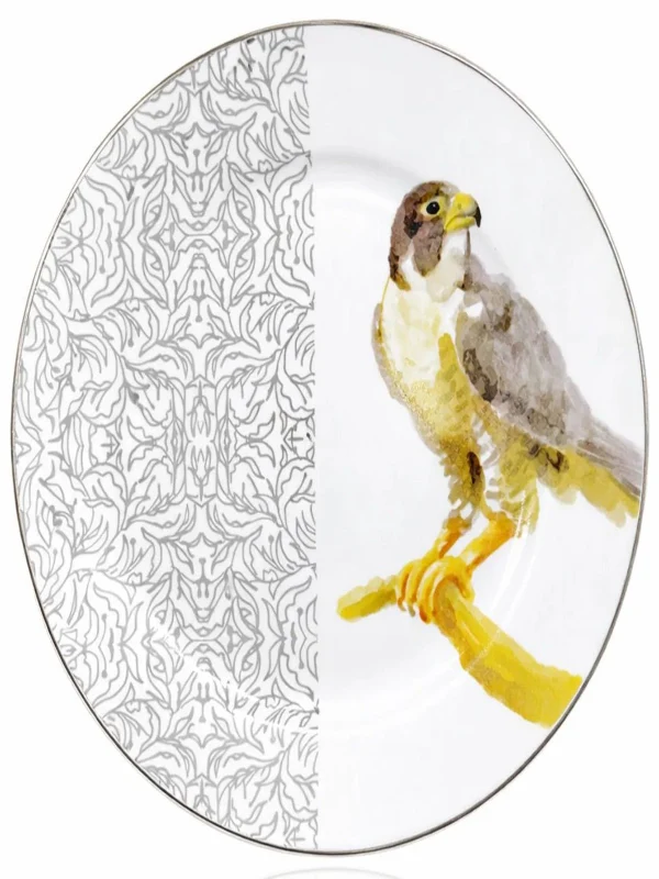 Luhpar Premium 7.5-Inch Ceramic Side Plate – White with Grey Falcon Design