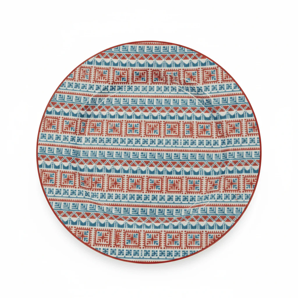 Luhpar Premium 7.5-Inch Ceramic Side Plate – White with Red & Blue Classic Pattern
