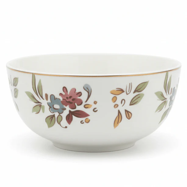 Luhpar White Ceramic Bowl 5.5 Inch with Floral Printed Design