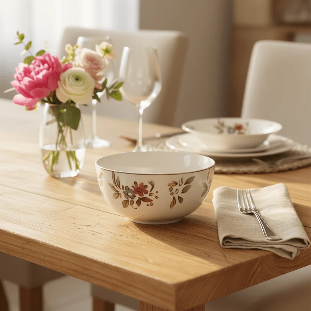 Luhpar White Ceramic Bowl 5.5 Inch with Floral Printed Design - Image 2
