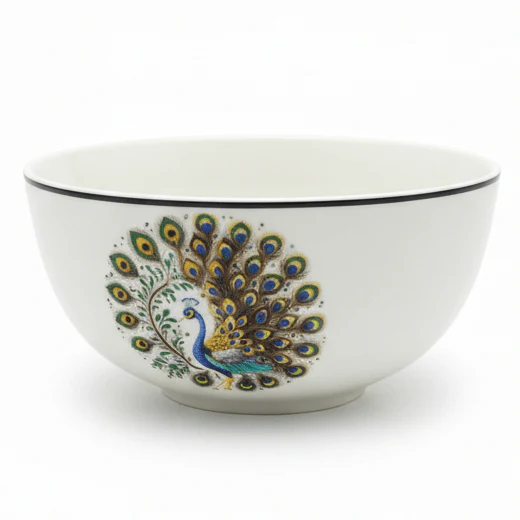 Luhpar White Ceramic Bowl 5.5 Inch with Peacock Pattern