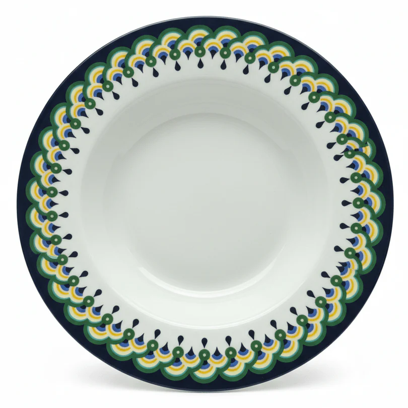Luhpar White Ceramic Deep Plate 8.5 Inch with Peacock Design
