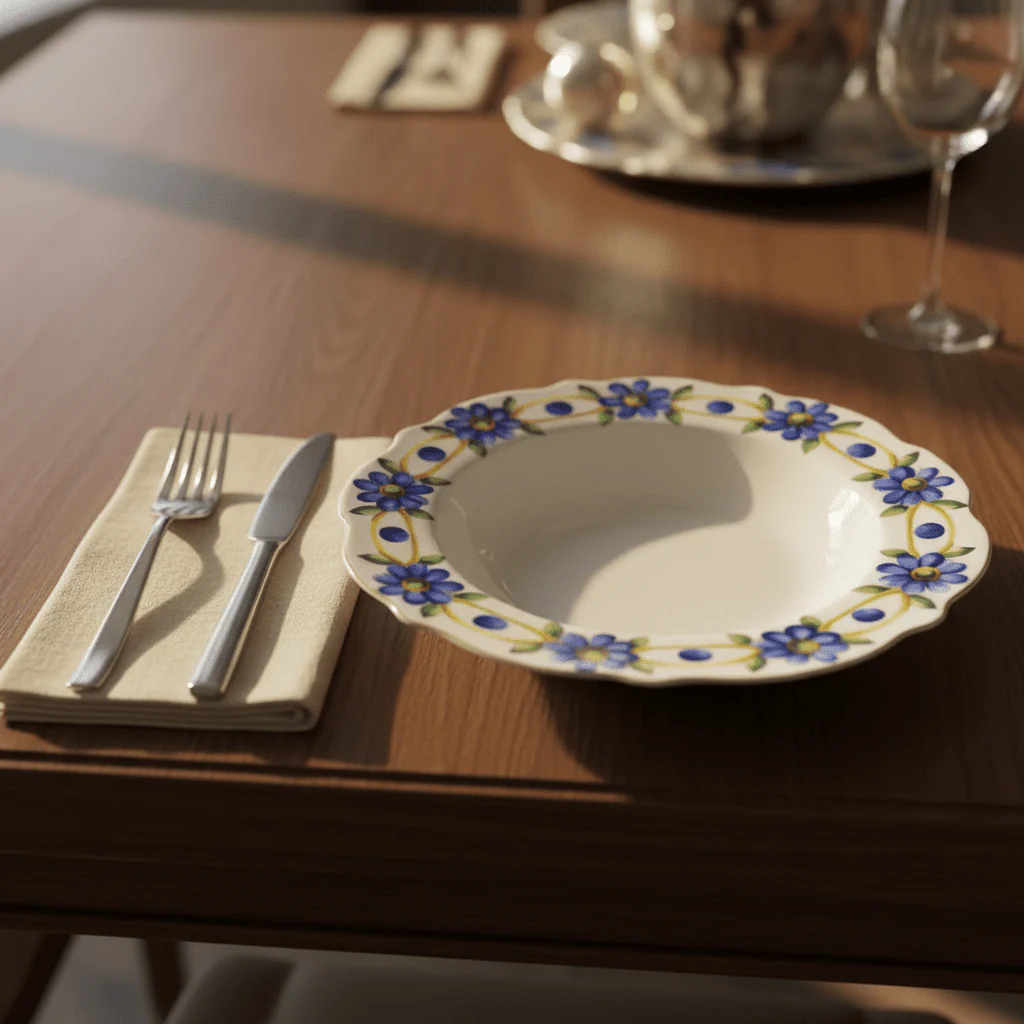 Luhpar White Ceramic Deep Serving Plate with Blue Floral Artwork – 9 Inch Pasta & Curry Plate - Image 2