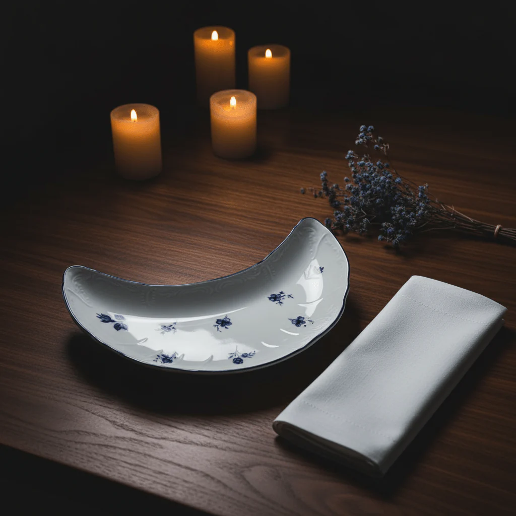 Luhpar White Ceramic Moon Shaped Plate with Blue Floral Design for Unique Presentation 20 × 10 cm - Image 2