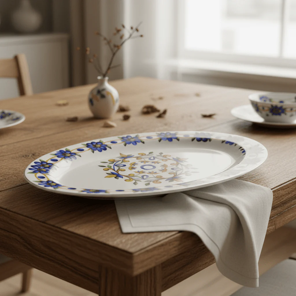 Luhpar White Ceramic Oval Plate with Traditional Blue Floral Print – 12 Inch Serving Plate - Image 2