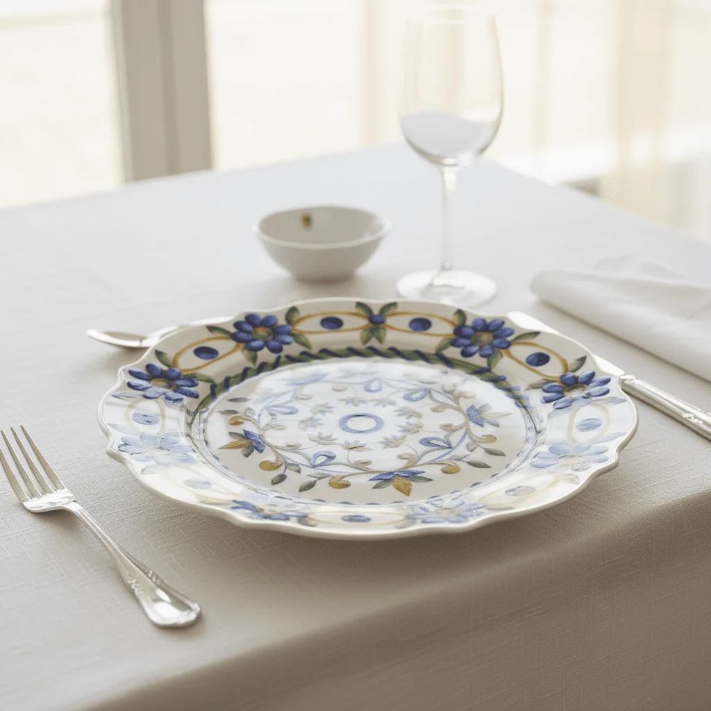 Luhpar White Ceramic Side Plate with Classic Blue Floral Design – 8 Inch Dessert & Snack Plate - Image 2