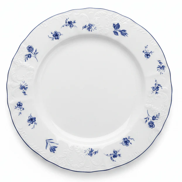 Luhpar White Round Ceramic Dinner Plate with Blue Floral Design for Everyday Dining 10.5 inch