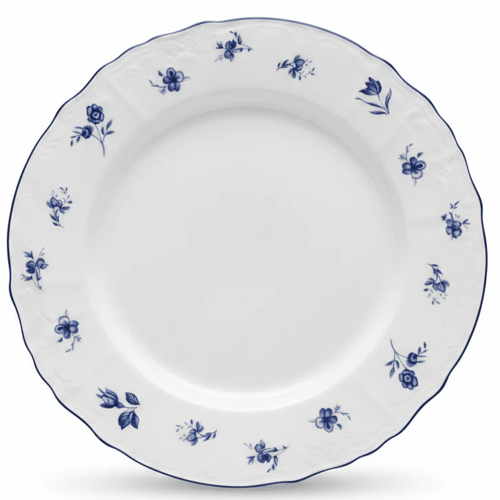 Luhpar White Round Ceramic Dinner Plate with Blue Floral Design for Family Meals 12 inch