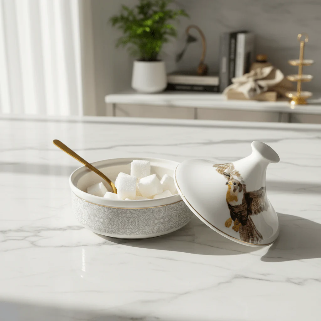 Luhpar Artisan Ceramic Sugar Pot Serving Dish with Bird Design and Lid for Home and Hospitality Use – 15×15 cm - Image 4