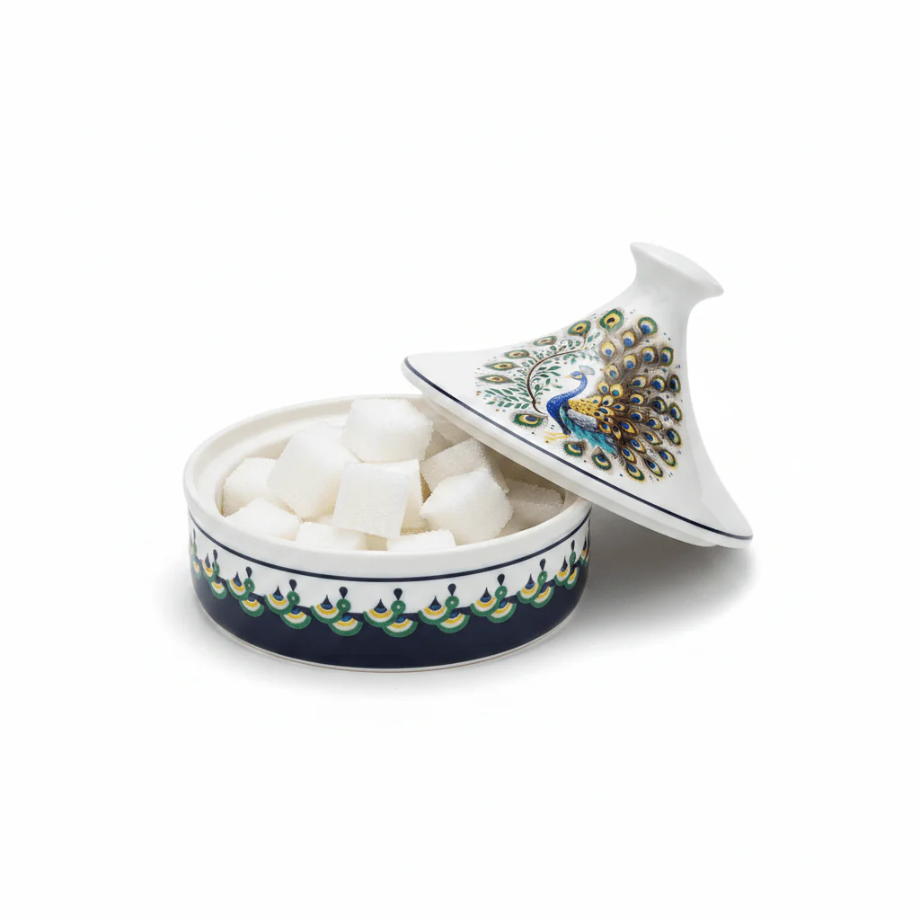 Luhpar Decorative Ceramic Sugar Pot with Peacock Artwork and Lid for Stylish Food Presentation – 15×15 cm - Image 2