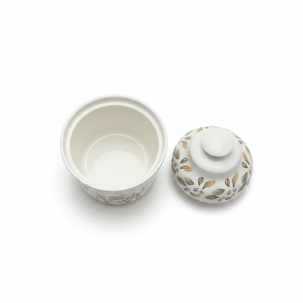 Luhpar Floral White Ceramic Sugar Pot with Decorative Lid for Tea, Coffee and Table Serving – 10 cm - Image 2