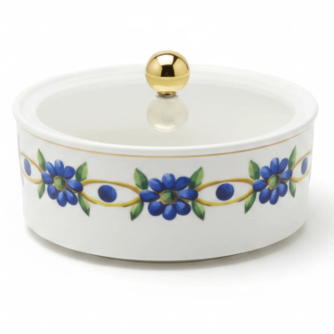 Luhpar White Premium Floral Ceramic Dates Bowl with Transparent Lid for Home, Ramadan and Guest Serving – 15×15 cm