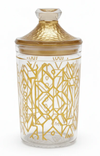 Luxehohe Premium Round Airtight Acrylic Storage Canister – Transparent Body with Elegant Golden Decorative Design, 1000 ml