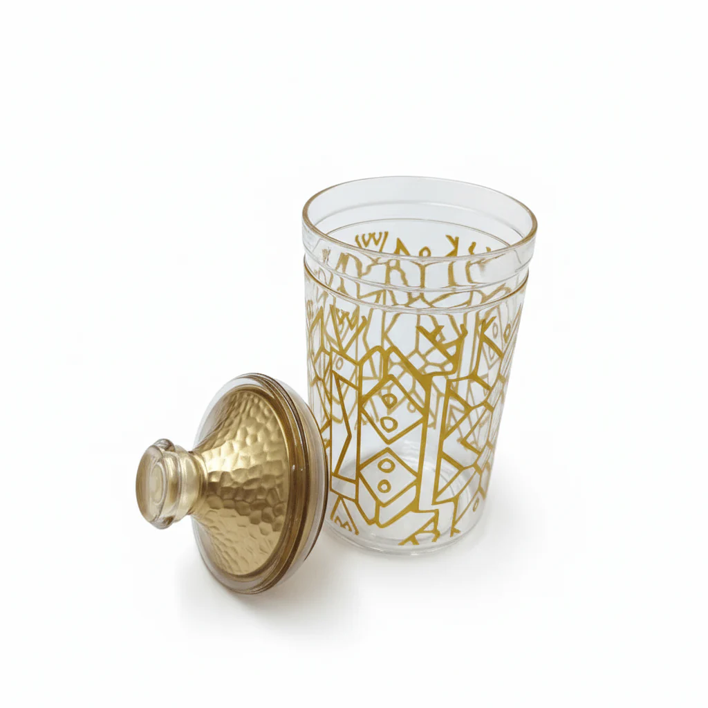 Luxehohe Premium Round Airtight Acrylic Storage Canister – Transparent Body with Elegant Golden Decorative Design, 1000 ml - Image 3