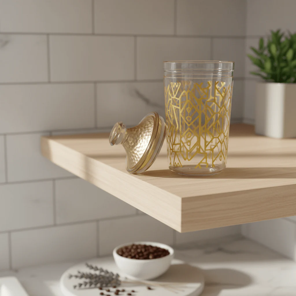 Luxehohe Premium Round Airtight Acrylic Storage Canister – Transparent Body with Elegant Golden Decorative Design, 1000 ml - Image 4