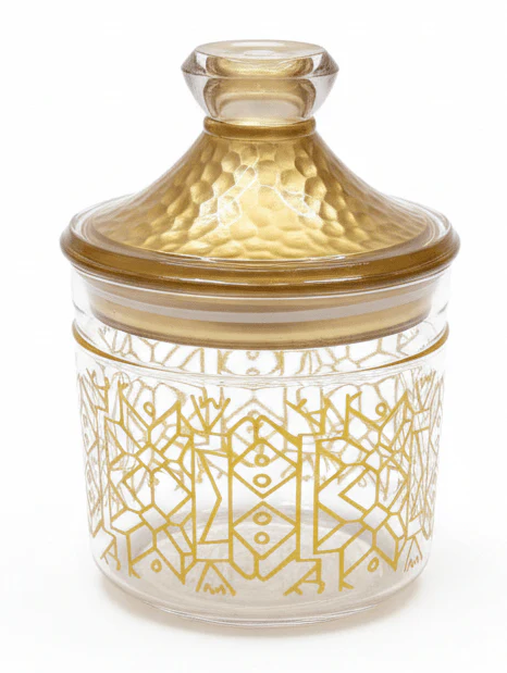 Luxehohe Premium Round Airtight Acrylic Storage Canister – Transparent Body with Elegant Golden Decorative Design, 500 ml