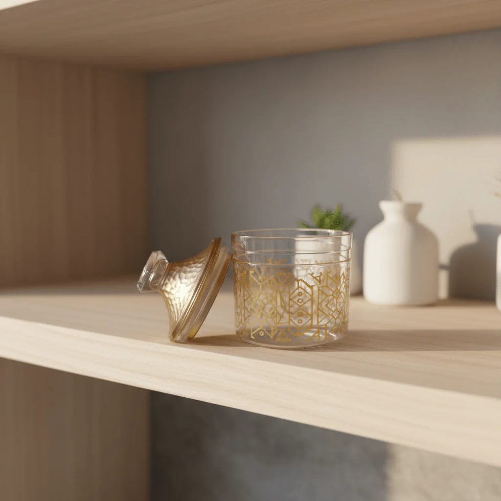 Luxehohe Premium Round Airtight Acrylic Storage Canister – Transparent Body with Elegant Golden Decorative Design, 500 ml - Image 3