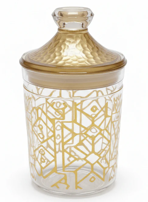 Luxehohe Premium Round Airtight Acrylic Storage Canister – Transparent Body with Elegant Golden Decorative Design, 750 ml