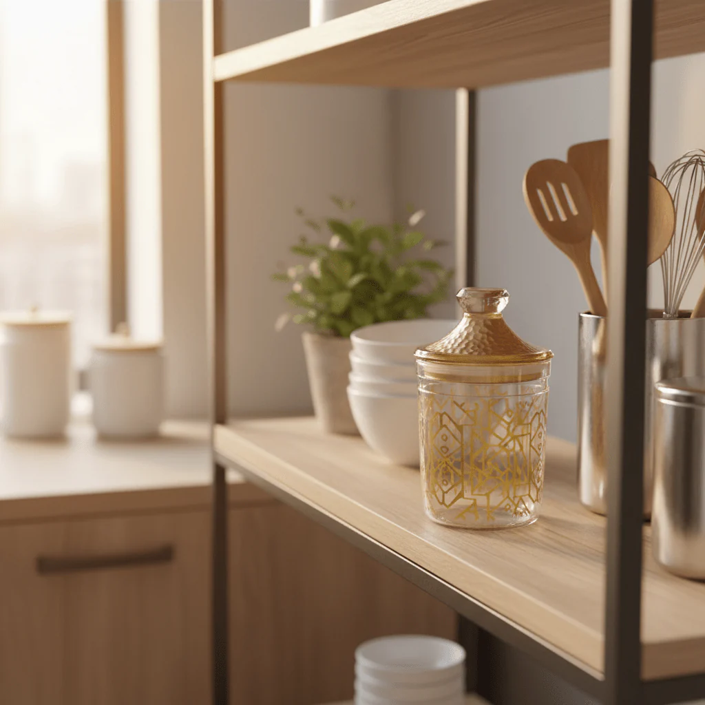 Luxehohe Premium Round Airtight Acrylic Storage Canister – Transparent Body with Elegant Golden Decorative Design, 750 ml - Image 2
