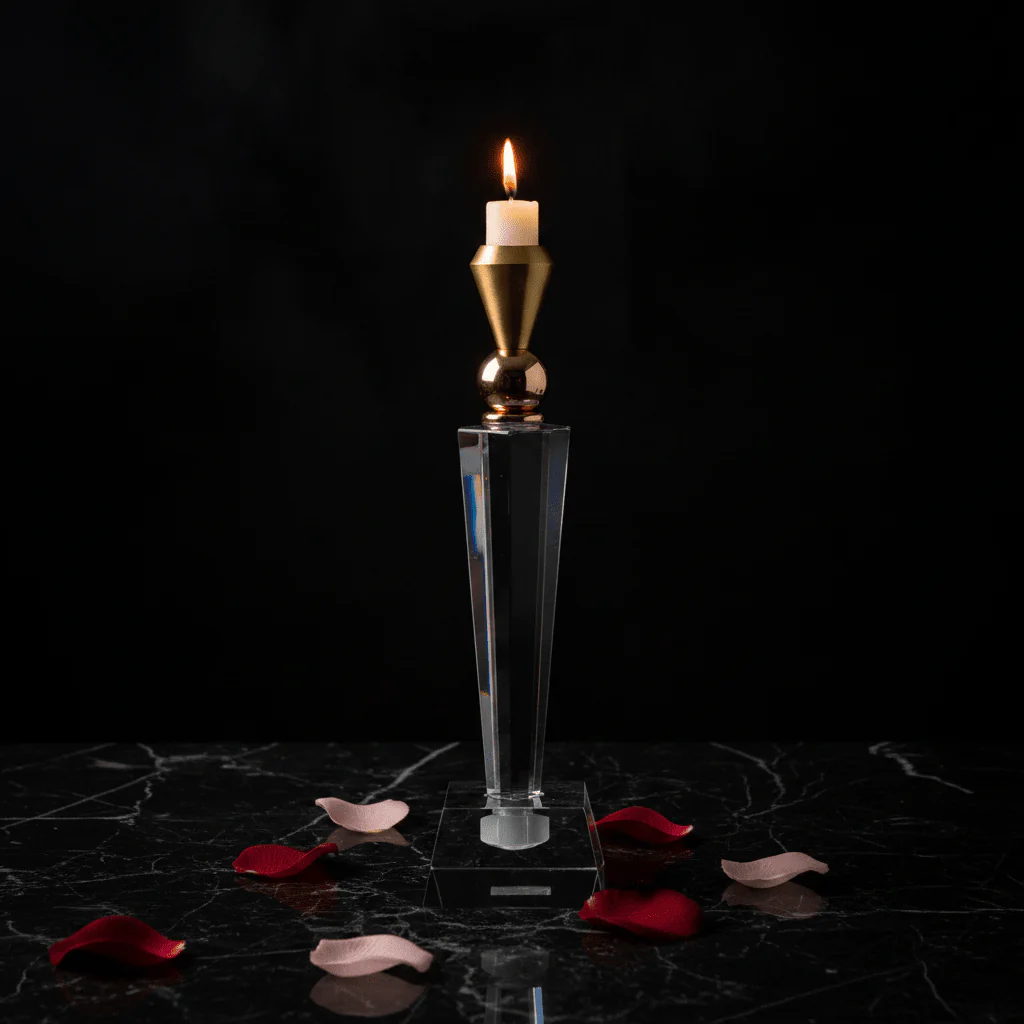 Luxury Crystal & Gold Metal Candle Holder for Wedding & Event Decoration – 29cm - Image 2