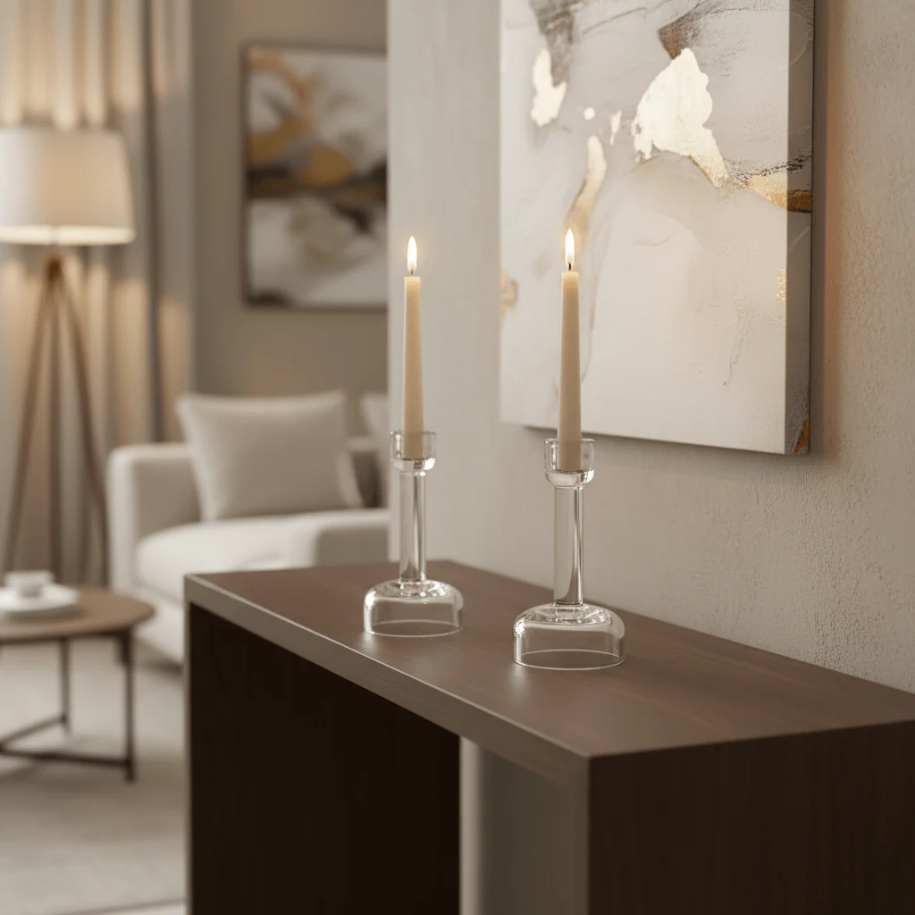 Luxury Glass Footed Decorative Candle Holder for Living Room and Table Styling – 15cm - Image 4