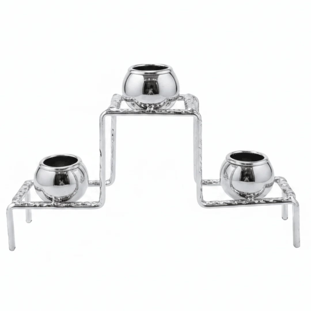Luxury Silver & White Elegant 3-Way Metal Candle Holder for Premium Table Décor – 20cm