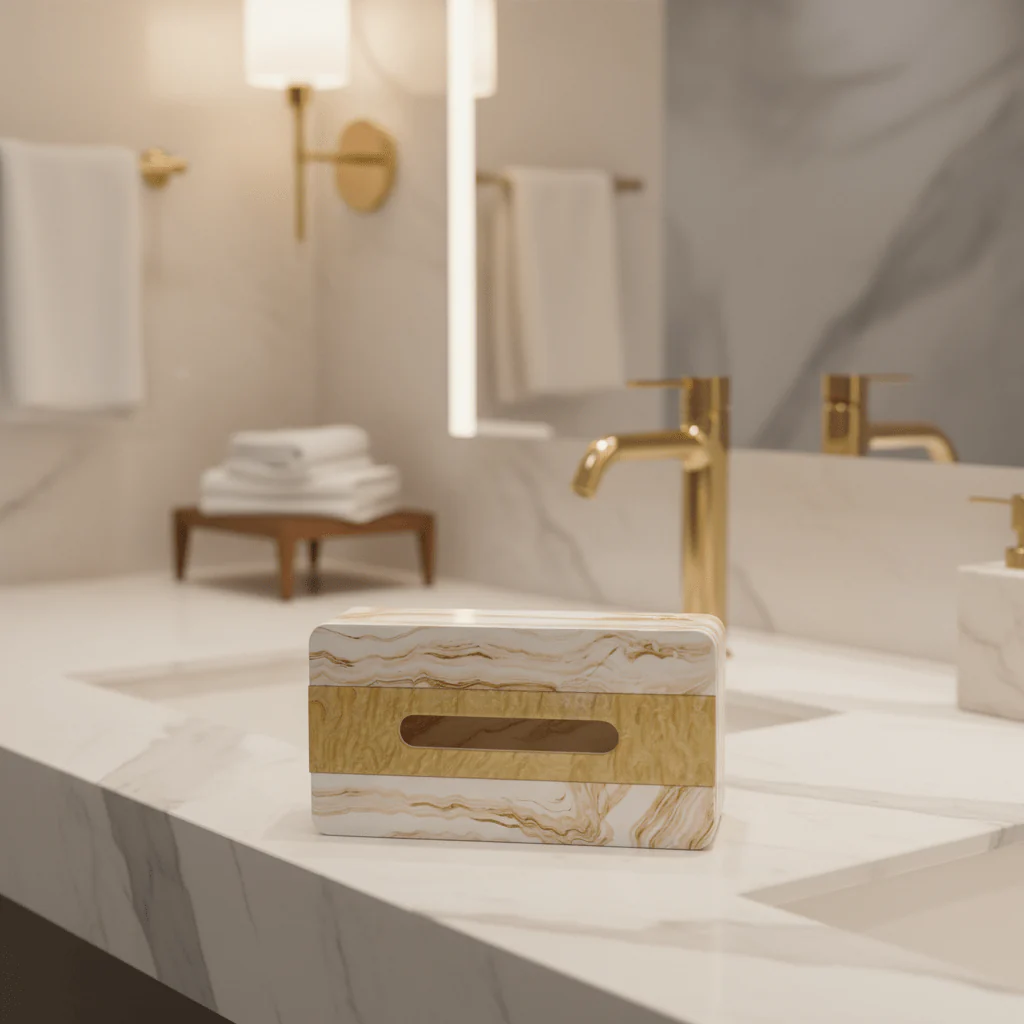Luxury White & Gold Pop Tissue Box Holder with Elegant Decorative Finish – Premium Modern Tissue Storage Case 22×12 cm - Image 3