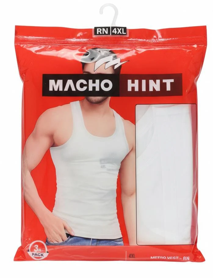 Machohint Men’s Classic Cotton Vest – Soft Innerwear for Daily Use, White, Size 4XL (Pack of 3)