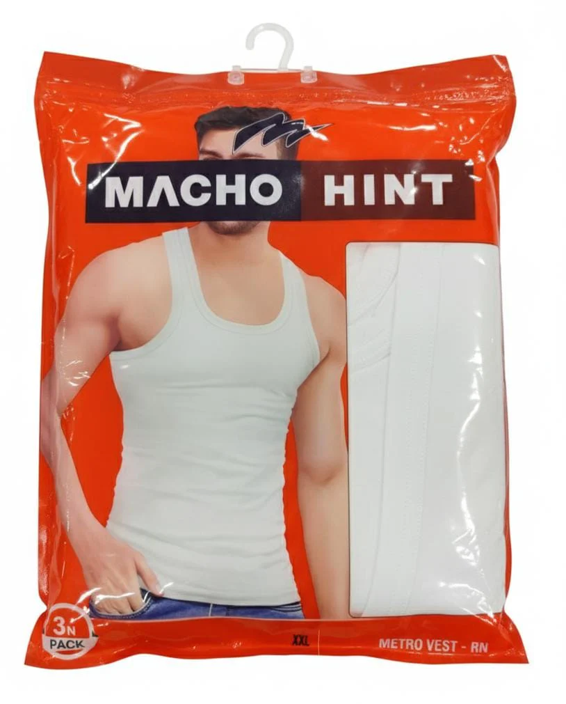 Machohint Men’s Classic Cotton Vest – Soft Innerwear for Daily Use, White, Size XXL(Pack of 3)
