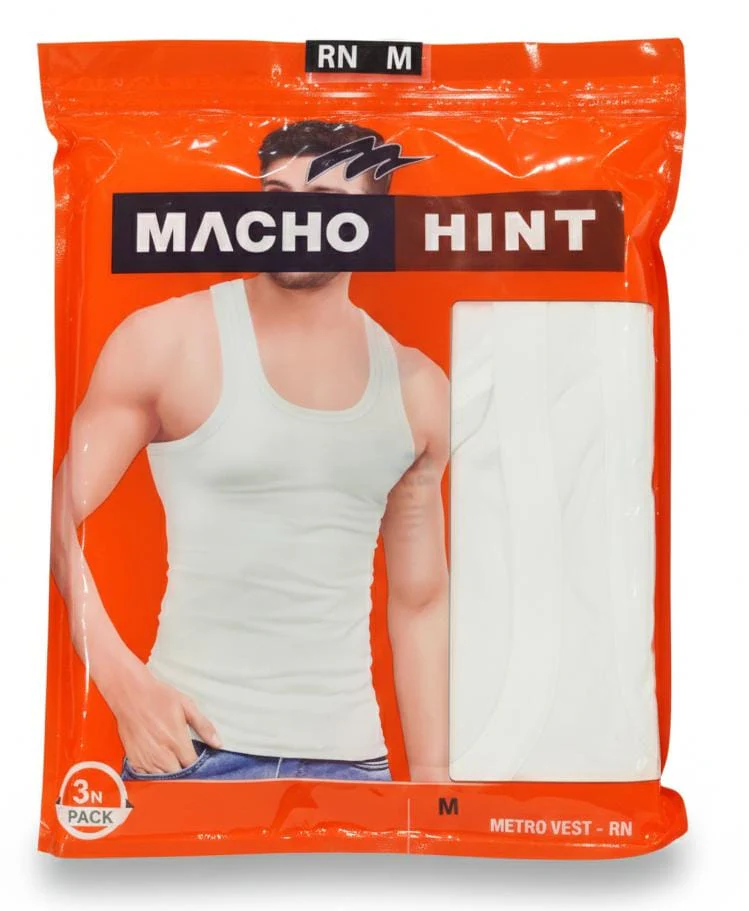 Machohint Men’s Classic Cotton Vest – Soft Innerwear for Daily Use, White, Size M (Pack of 3)