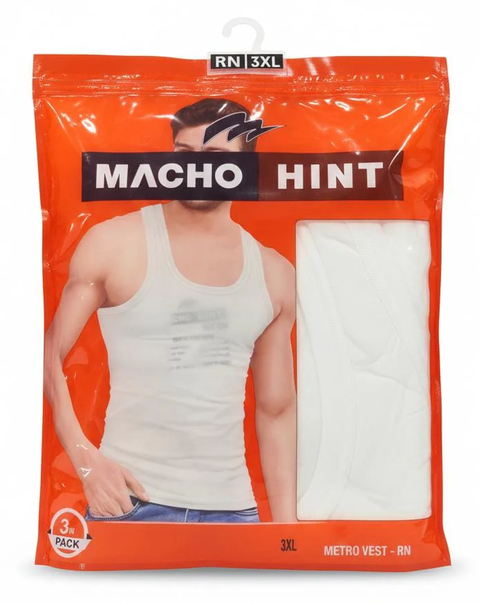 Machohint Men’s Classic Cotton Vest – Soft Innerwear for Daily Use, White, Size 3XL (Pack of 3)