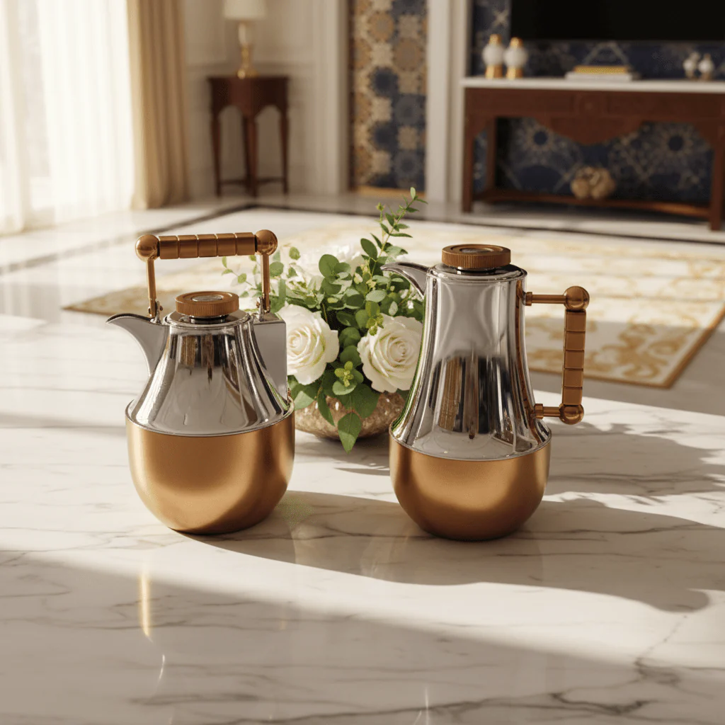Mahra 1L Vacuum Flask Set – Silver Body with Matte Copper Finish (2 Pieces) - Image 2