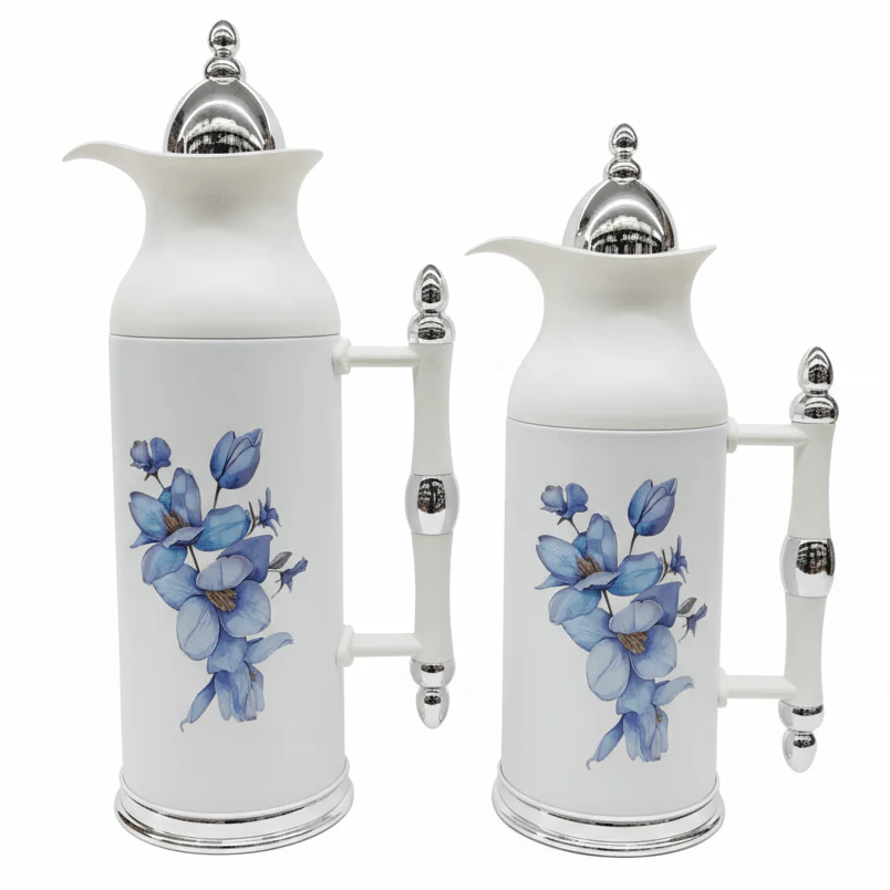 Mahra Elegant Vacuum Flask Set – 2 Pieces (0.7 & 1 Litre), White with Silver Accent