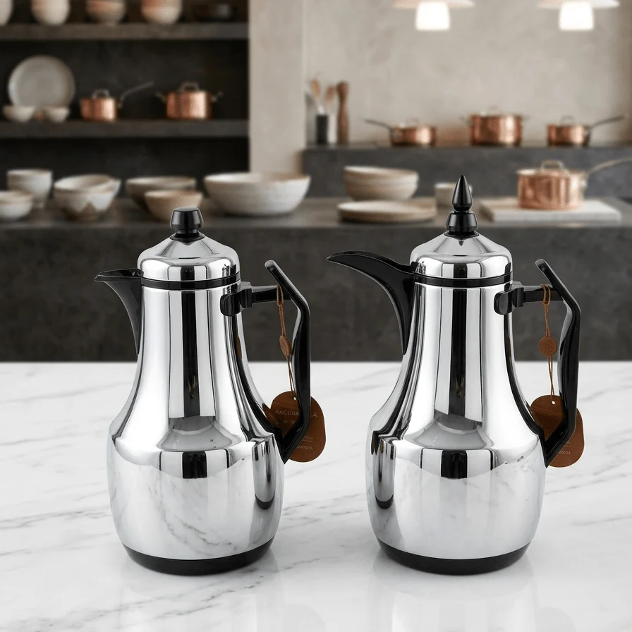 Mahra Silver Vacuum Flask Set with Black Finish, Double Wall Insulated Hot & Cold Beverage Container – 1L + 1L - Image 2