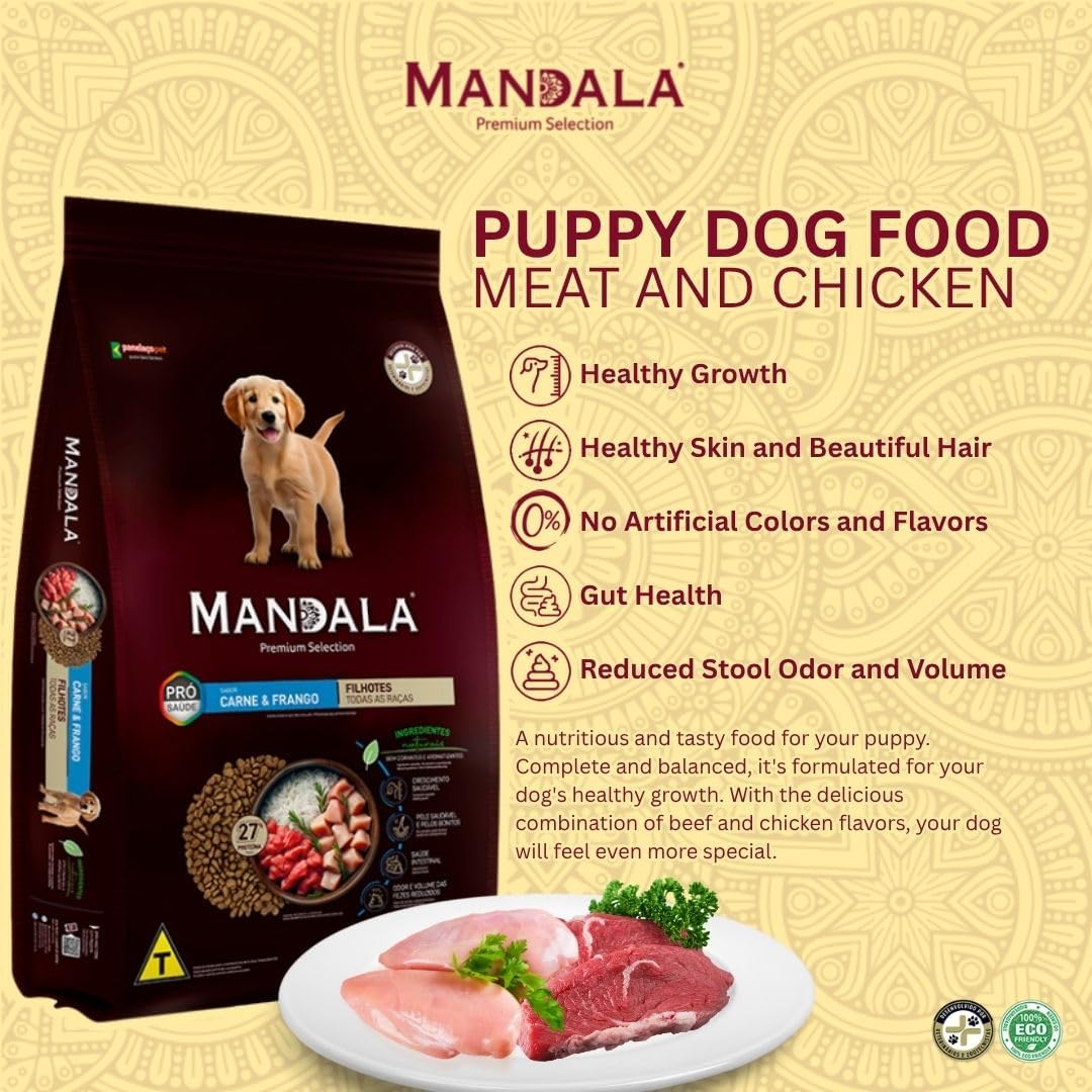 Mandala Premium Dry Dog Food, Beef & Chicken Recipe, All Breeds Puppies Dogs, 1kg - Image 2