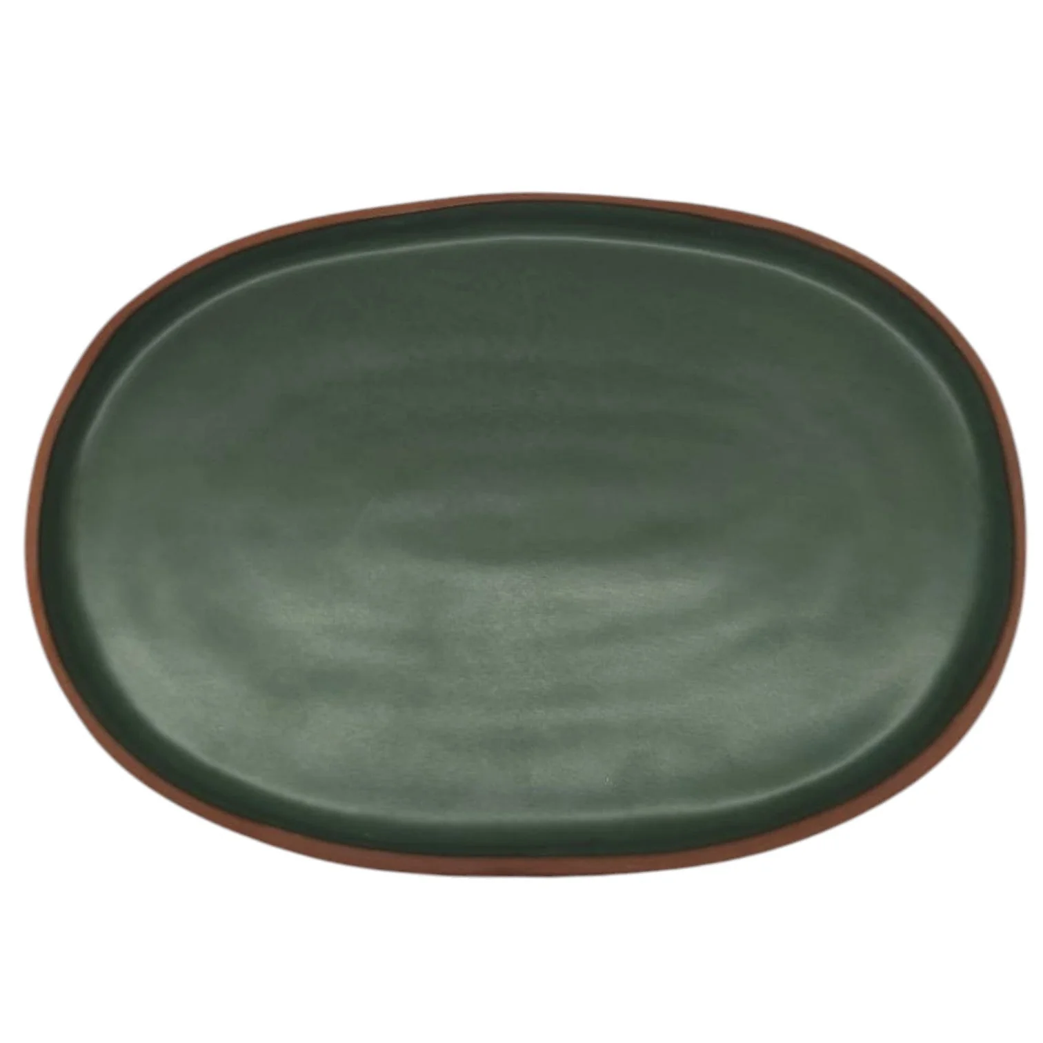 Maria Terracotta Oval Clay Tray-24cmX17cmX2cm-Green&Clay