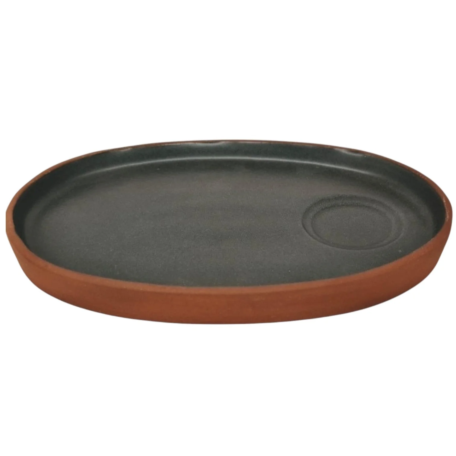 Maria Terracotta Oval Clay Tray Coffe Gourmand Saucer-19cmX13cm-(Clay&Green)