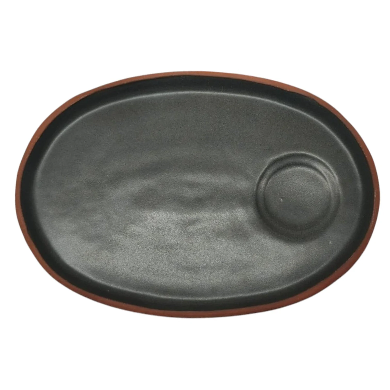 Maria Terracotta Oval Clay Tray Coffe Gourmand Saucer-19cmX13cm-(Clay&Green) - Image 2