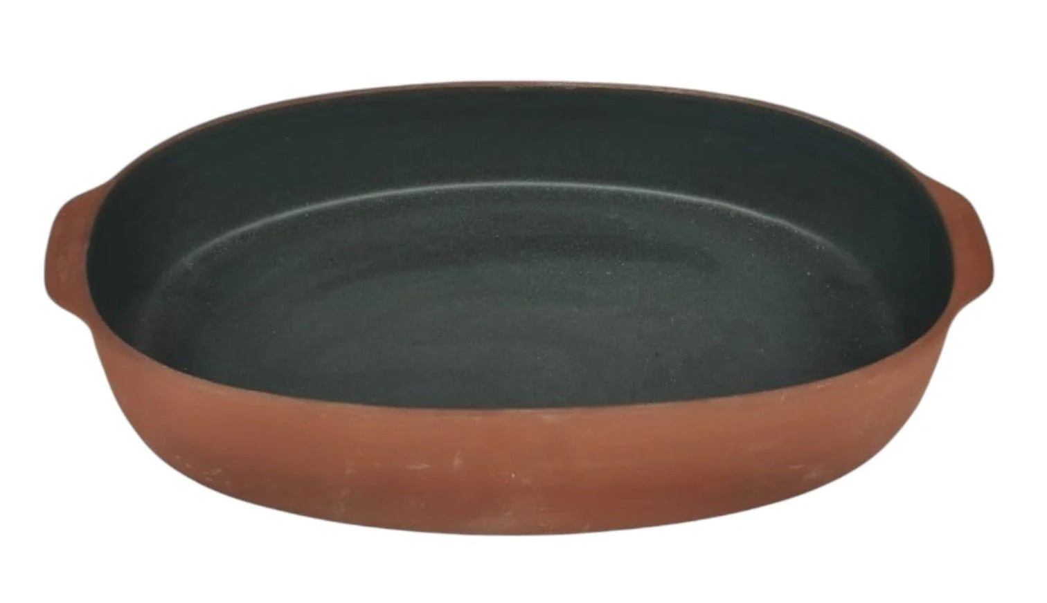 Maria Terracotta Oval Clay Baker Oven Microwave Dishwasher & Freezer Safe-33cmX18cmX6cm-(Clay&Green)