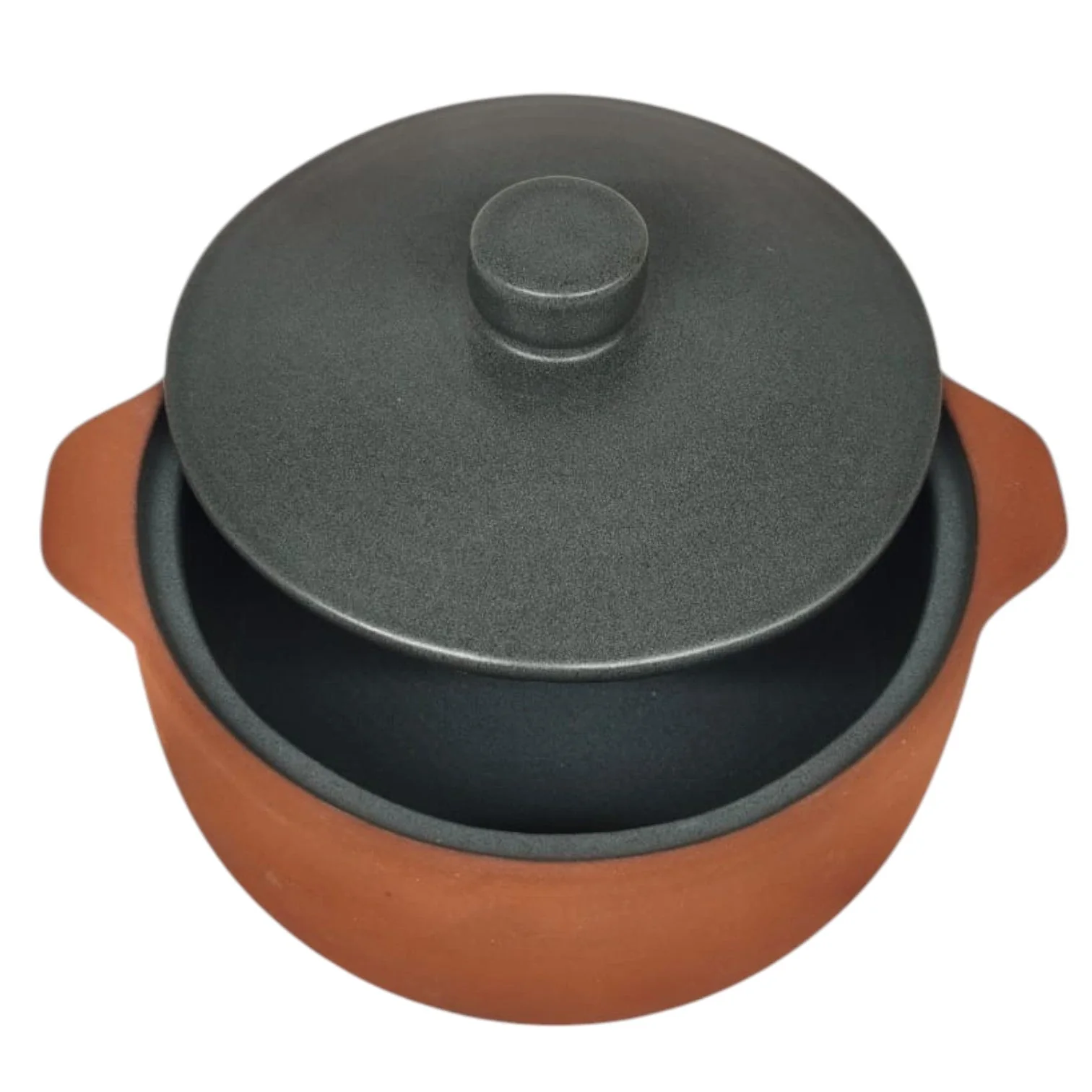 Maria Terracotta Round Clay Medium Casserole With Lid Traditional-17cmX6cm(Green&Clay) - Image 2