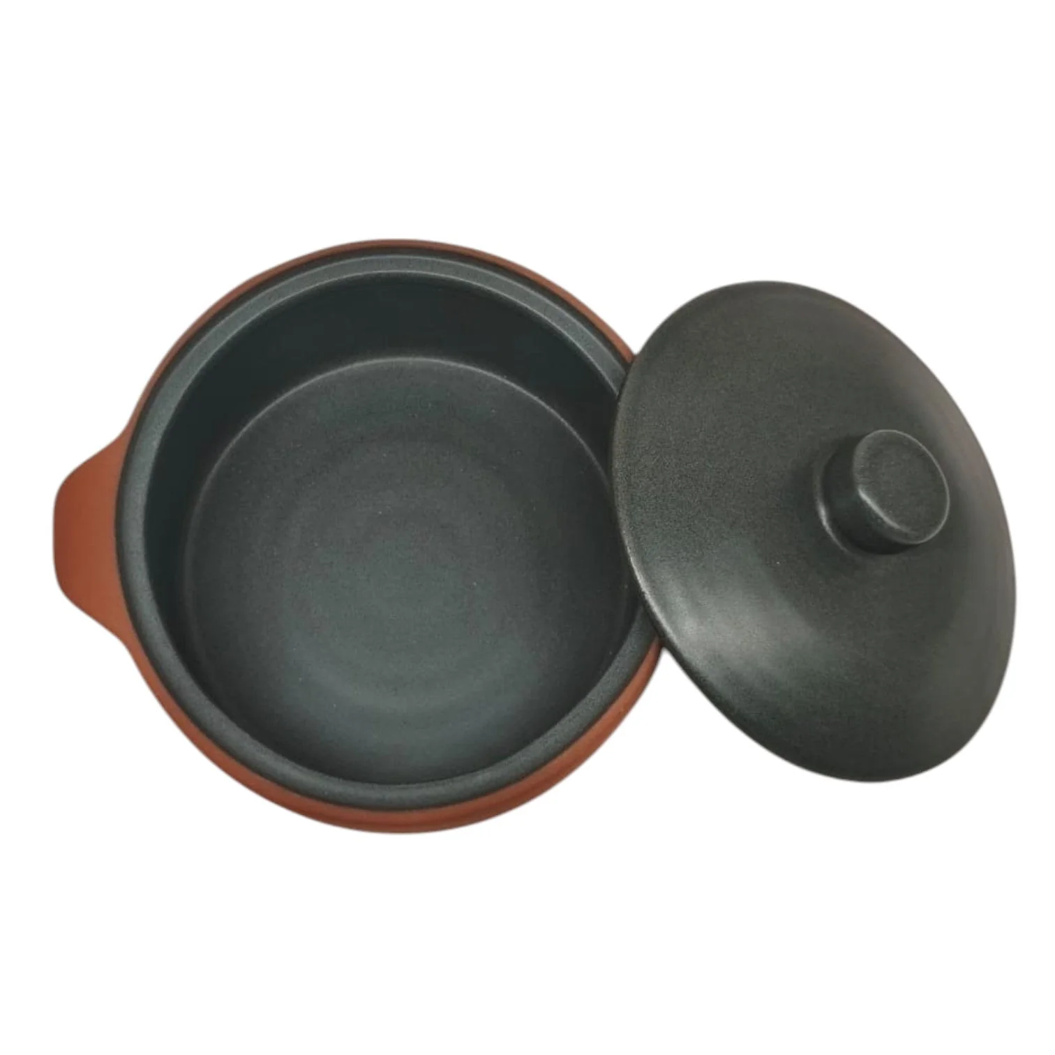 Maria Terracotta Round Clay Medium Casserole With Lid Traditional-17cmX6cm(Green&Clay) - Image 3